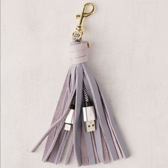 NWT UO USB Leather Tassel Keychain + Charger Cord - Picture 1 of 3